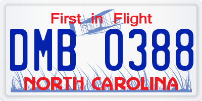 NC license plate DMB0388