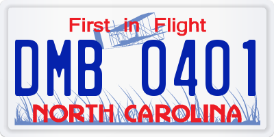 NC license plate DMB0401