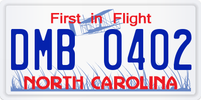 NC license plate DMB0402