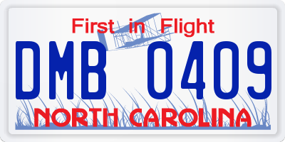 NC license plate DMB0409