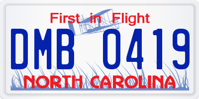 NC license plate DMB0419