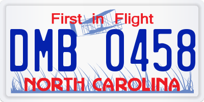 NC license plate DMB0458