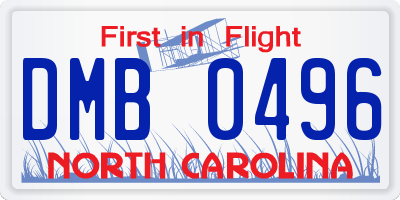 NC license plate DMB0496