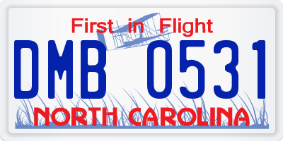 NC license plate DMB0531