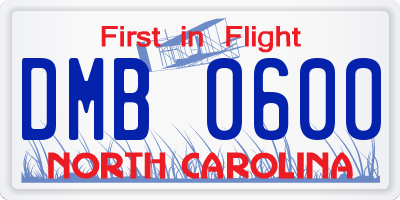 NC license plate DMB0600