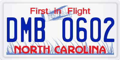 NC license plate DMB0602