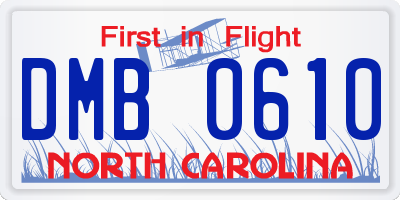 NC license plate DMB0610