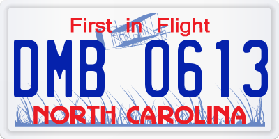 NC license plate DMB0613