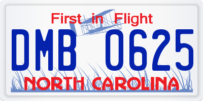 NC license plate DMB0625