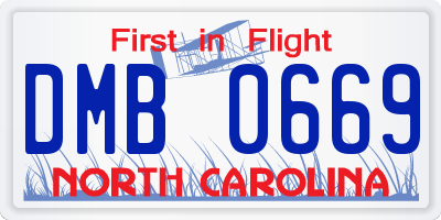 NC license plate DMB0669