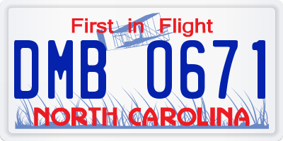 NC license plate DMB0671