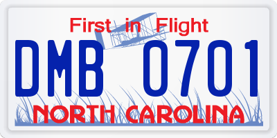 NC license plate DMB0701