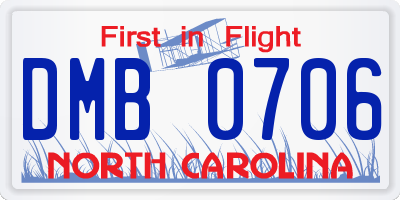 NC license plate DMB0706