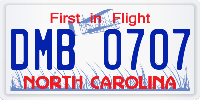 NC license plate DMB0707