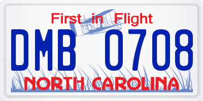 NC license plate DMB0708