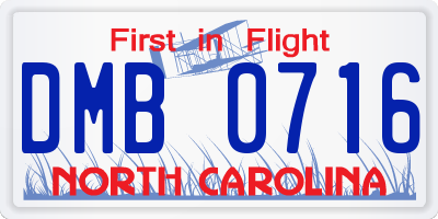 NC license plate DMB0716