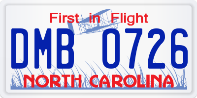 NC license plate DMB0726