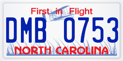 NC license plate DMB0753