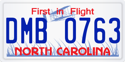 NC license plate DMB0763