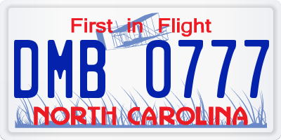 NC license plate DMB0777