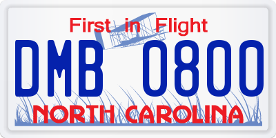 NC license plate DMB0800