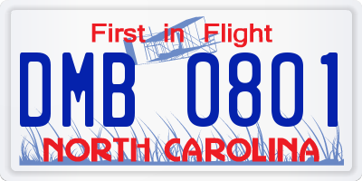 NC license plate DMB0801