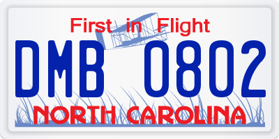 NC license plate DMB0802
