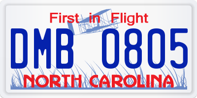 NC license plate DMB0805