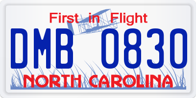 NC license plate DMB0830