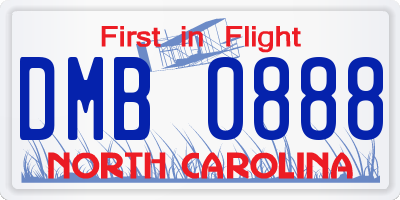 NC license plate DMB0888