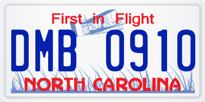 NC license plate DMB0910