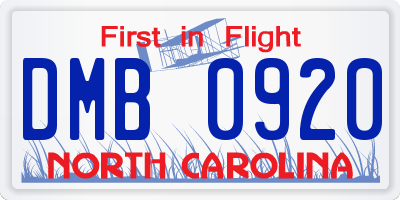 NC license plate DMB0920