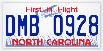 NC license plate DMB0928