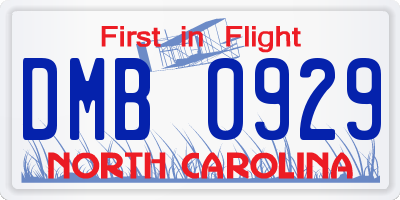 NC license plate DMB0929