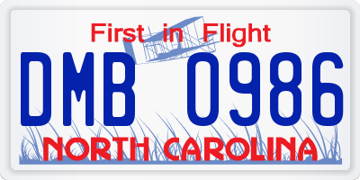 NC license plate DMB0986