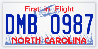 NC license plate DMB0987