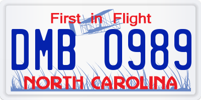 NC license plate DMB0989