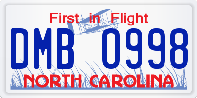 NC license plate DMB0998
