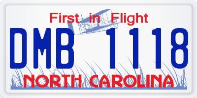 NC license plate DMB1118