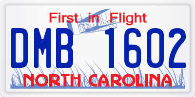 NC license plate DMB1602