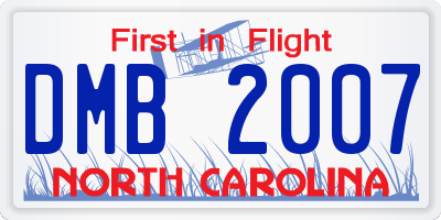NC license plate DMB2007