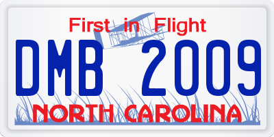 NC license plate DMB2009