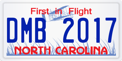 NC license plate DMB2017