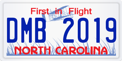 NC license plate DMB2019
