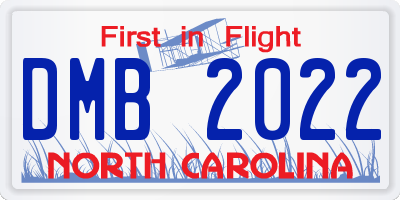 NC license plate DMB2022