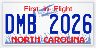NC license plate DMB2026