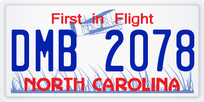 NC license plate DMB2078