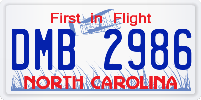 NC license plate DMB2986