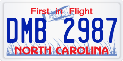 NC license plate DMB2987