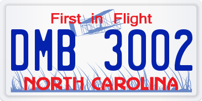 NC license plate DMB3002